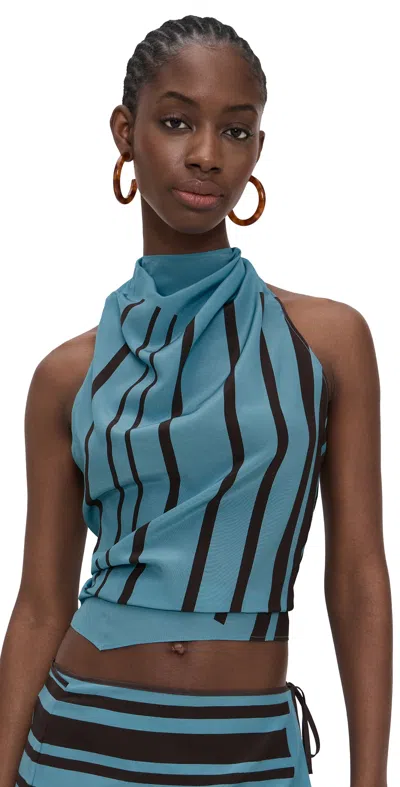 Sir Rioja Silk Halter Scarf Top Pacha Mineral Stripe In Blue