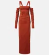 Sir Rosseli Gathered Jersey Maxi Dress In Brown