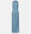 Sir Ruby Open-back Semi-sheer Cocktail Dress In Blue