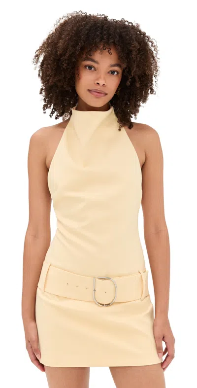 Sir Sabina Belted Draped Woven Halterneck Mini Dress In Yellow