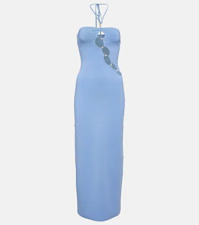 Sir Salvador Beaded Halterneck Maxi Dress In Blue