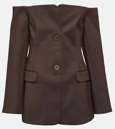Sir Sandrine Off-shoulder Blazer Dress In Chocolate