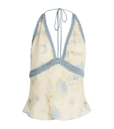 Sir . Satin Floral Cecile Halterneck Top In Multi