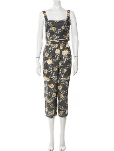 Pre-owned Sir Silk Floral Print Pant Set In Grey