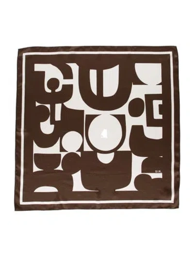Pre-owned Sir Silk Graphic Print Scarf W/ Tags In Brown/white