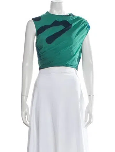 Pre-owned Sir Silk Graphic Print Top In Green