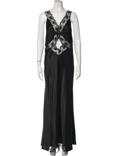 Pre-owned Sir Silk Lace Pattern Nightgown In Black