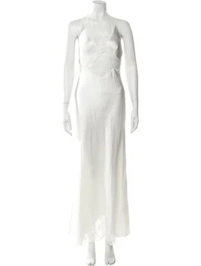 Pre-owned Sir Silk Lace Trim Embellishment Nightgown W/ Tags In White