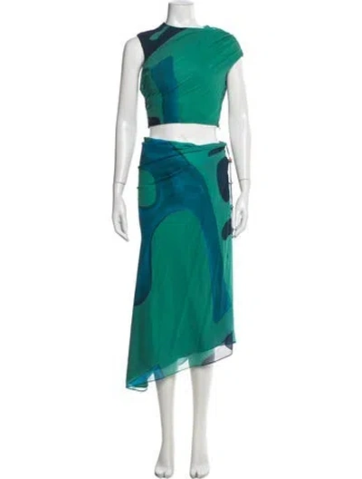 Pre-owned Sir Silk Printed Skirt Set In Green