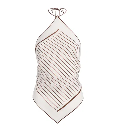 Sir Marais Striped Silk Halterneck Top In Brown