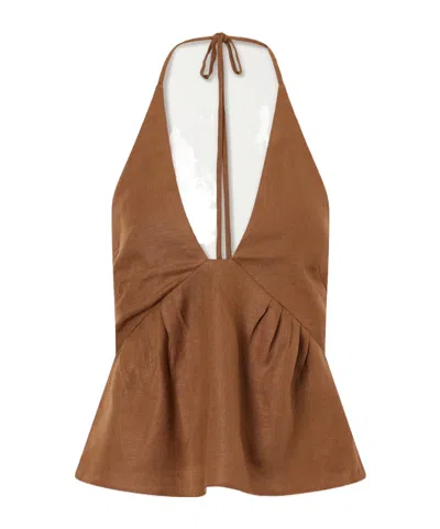 Sir Freja Linen Halterneck Tank In Brown