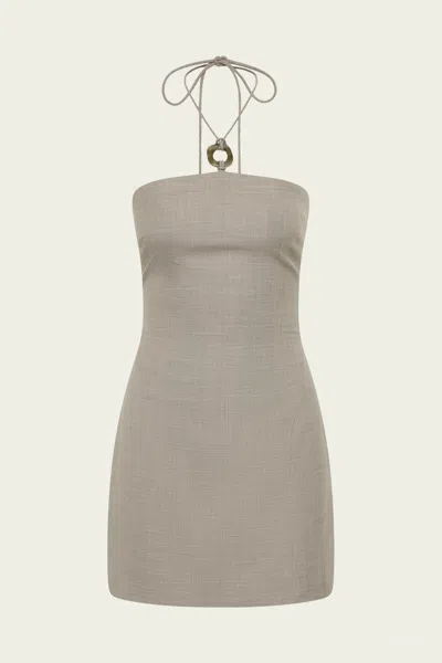 Sir Solene Embellished Woven Halterneck Mini Dress In Gray