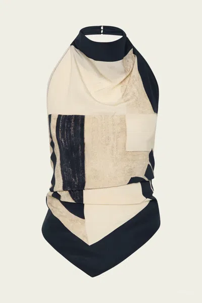 Sir Sona Halter Tie Top In Geo Scape In Blue
