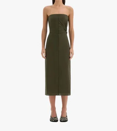 Sir Sorel Strapless Midi Dress In Dark Olive In Green