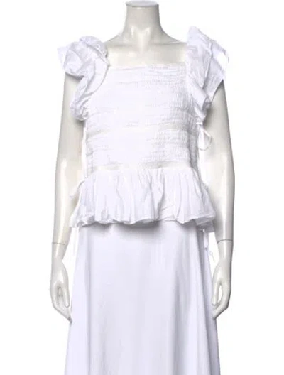 Pre-owned Sir Square Neckline Short Sleeve Top In White