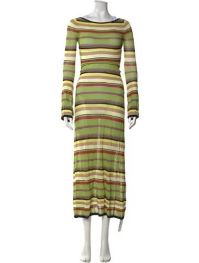 Pre-owned Sir Striped Long Dress In Green