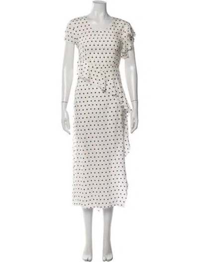 Pre-owned Sir The Label Polka Dot Print Midi Length Dress In White