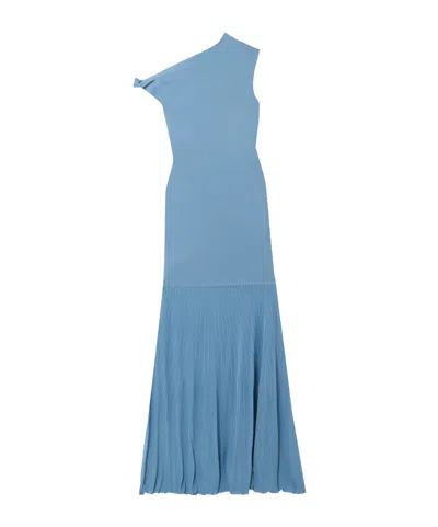 Sir Twist Off-the-shoulder Pleated Knitted Maxi Dress In Blue