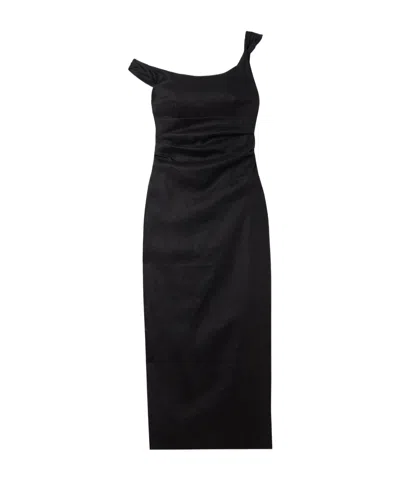 Sir Twisted Ruched Linen Midi Dress In Black