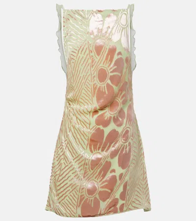 Sir Ventura Floral Velvet And Mesh Minidress In Red