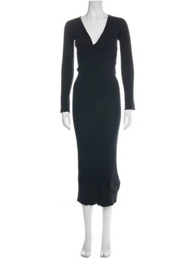 Pre-owned Sir V-neck Midi Length Dress In Black