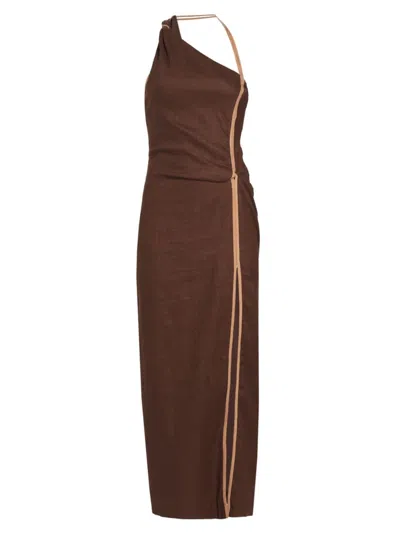 Sir Women's Affogato Linen One-shoulder Maxi-dress In Chocolate