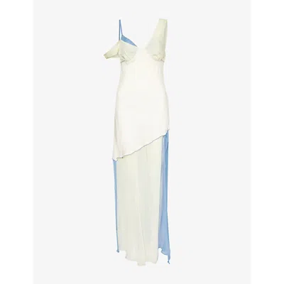 Sir Womens Ecru Multi V-neck Contrast-panel Silk-crepe Midi Dress