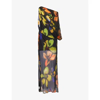 Sir Womens Arisa Printed Draped Woven Maxi Dress Blur Poppy In Black