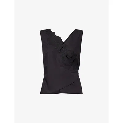 Sir Womens Black Klara Wrap-round Cotton Top Xs