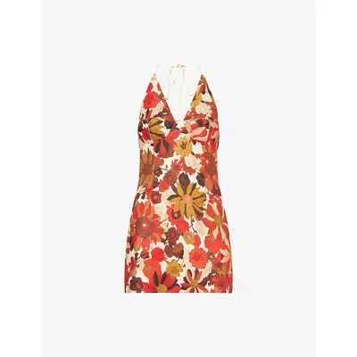 Sir Womens Flora Rosso Castella Floral Linen Mini Dress Xs In Brown