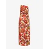 Sir Castella Tie-detailed Gathered Floral-print Linen Halterneck Midi Dress In Multi