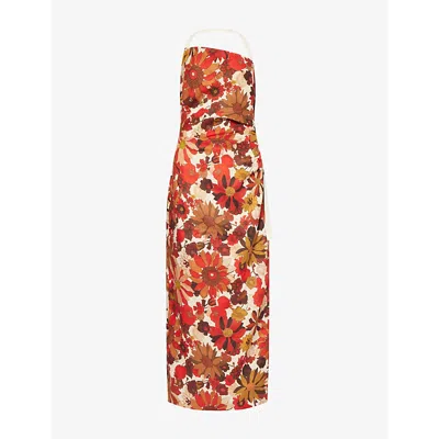 Sir Womens Flora Rosso Castella Gathered Linen Midi Dress Xs In Multi
