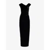 Sir Ettore Off-the-shoulder Draped Stretch-velvet Maxi Dress In Black
