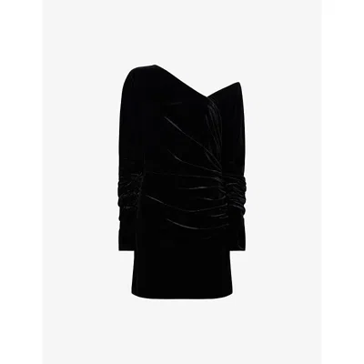 Sir Womens Black Ettore Gathered Velvet Mini Dress