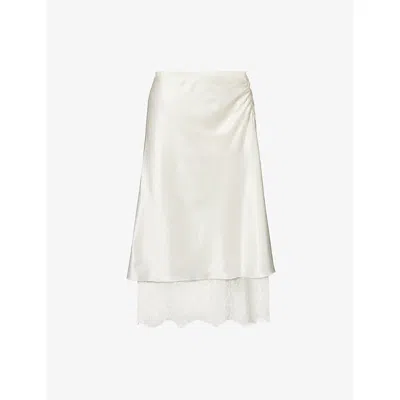 Sir Womens Ivory Ingrid Lace-hem Woven Midi Skirt Xs In Multi