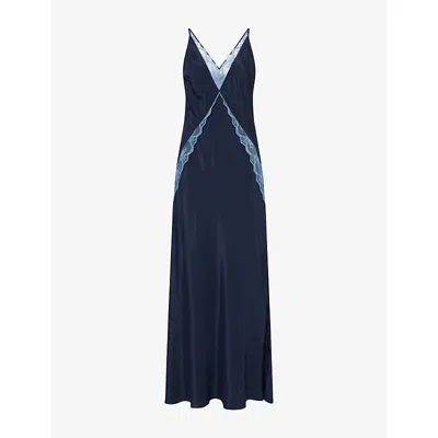 Sir Womens Elsie Lace-trim Silk-blend Gown Navy In Blue