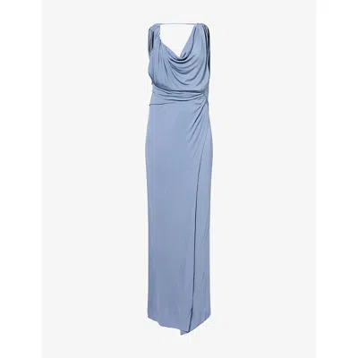 Sir Womens Olenna Knot-detail Stretch-jersey Gown Dusty Blue