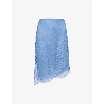 Sir Womens Sea Blue Leif Embroidered Sheer Midi Skirt