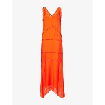 Sir Womens Tangerine Aurelia Ruffled Silk-blend Maxi Dress In Orange