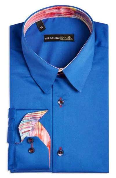 Siragusa Printed Silk Trim Dress Shirt In Blue