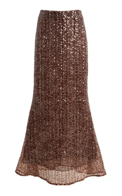 Sirapop Exclusive Lindsay Crochet Sequin Maxi Skirt In Brown