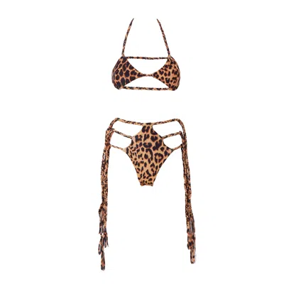 Siren Swimwear Women's Brown / Gold / Neutrals Siren Mermaid Braided Top In Leopard In Brown/gold