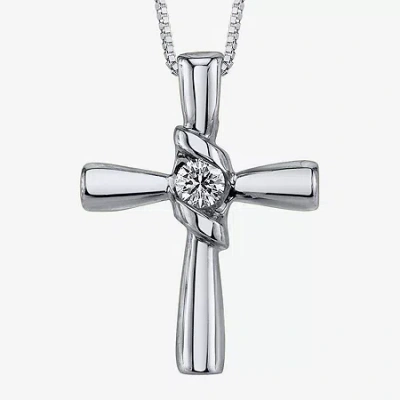 Sirena 1/10 Ct. Natural Diamond 14k White Gold Cross Pendant Necklace In Silver