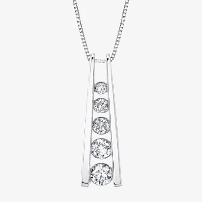 Sirena 5- Stone Ladder  Womens 1/2 Ct. T.w. Natural White Diamond 14k Gold Pendant Necklace In Metallic