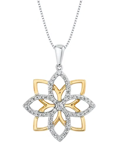 Sirena Diamond Flower 18" Pendant Necklace (1/3 Ct. T.w.) In 14k White & Yellow Gold In Two-tone Gold