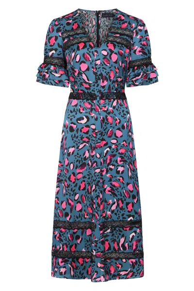 Sirens London Women's Blue / Pink / Purple London Dress In Leopard Print In Blue/pink/purple