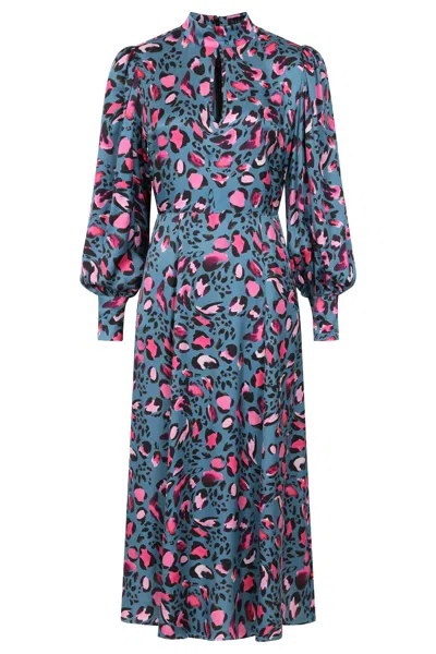 Sirens London Women's Blue / Pink / Purple Paris Dress In Leopard Print In Blue/pink/purple