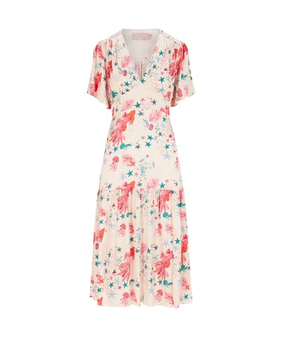 Sirens London Women's Neutrals Imelda Dress Ecru Fish Print In Beige
