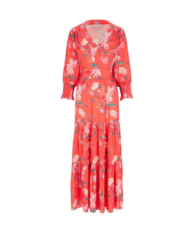 Sirens London Women's Red Riri Maxi Dress Coral Fish Print