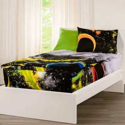 Siscovers Beyond The Galaxy Bunkie Deluxe All-in-one Zipper Bedding Set In Black,green,orange